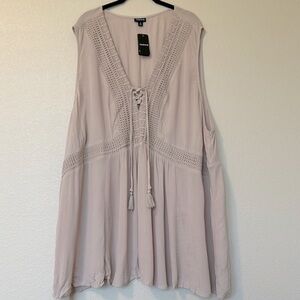 Torrid Crinkle Crochet Lace Up Insert Top Size 5X beige new with tags Sleeveless